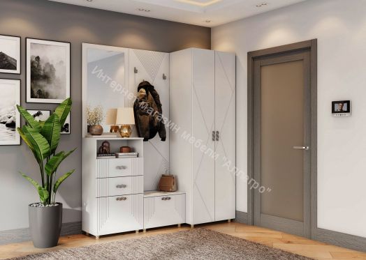 Пенал 1-ств с зеркалом и полками "Сандра" Белый лофт