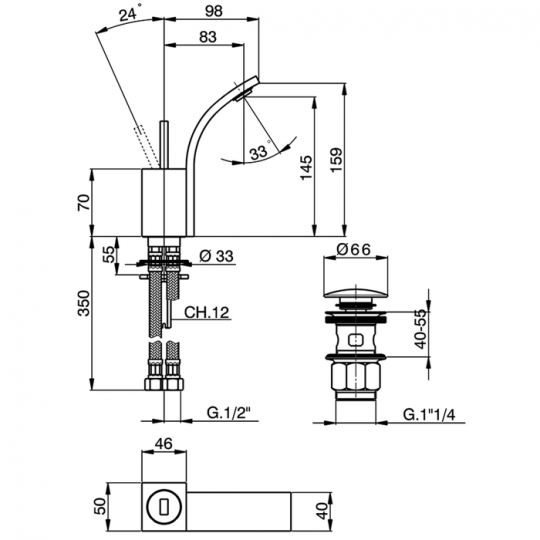 Смеситель для биде Cisal Wave WA000552/WA000562 схема 2