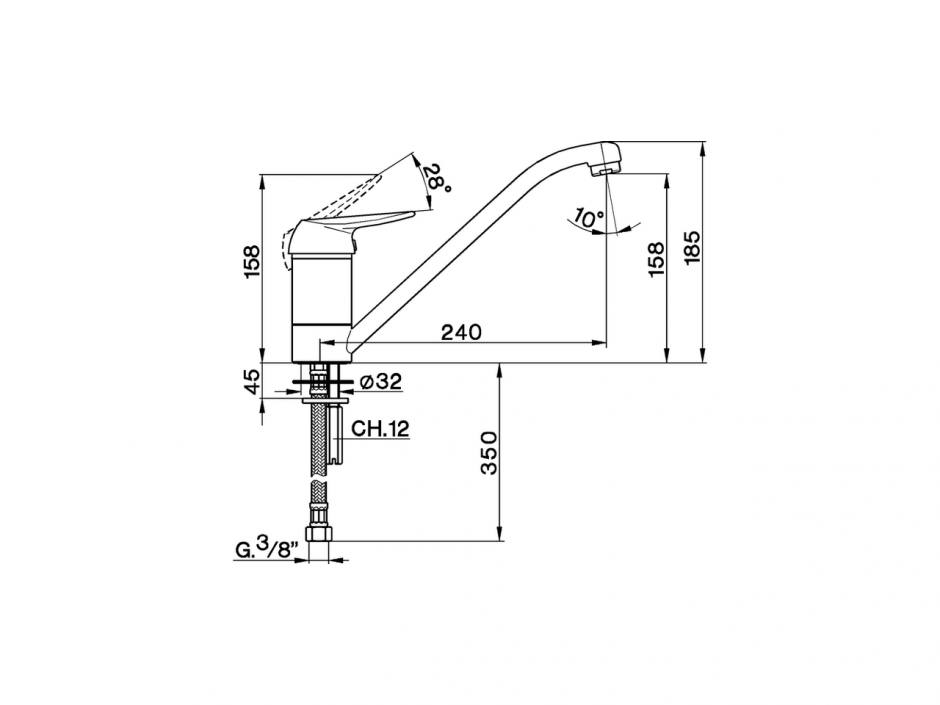 Смеситель для кухонной мойки Cisal Kitchen AT000580 с длинным изливом ФОТО