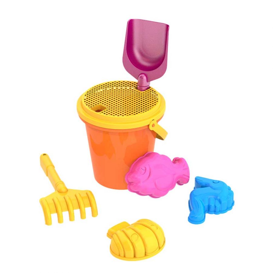 Набор для песка №  62 (ведро бол.+бол.сито, лопатка, грабли, 4 формочки)