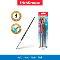 Набор кистей, микс, 4 штуки, Erich Krause. Состав: "Пони" круглые № 2 и № 6, щетина плоская № 4 и № 8, в блистере