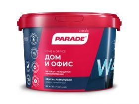 Интерьерная Краска на Акриловой Основе 9л Parade Classic W4 Дом  Офис, Белая.