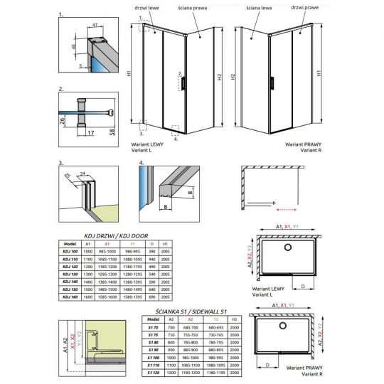 Прямоугольный душевой уголок Radaway Idea KDJ 140х90 см схема 2