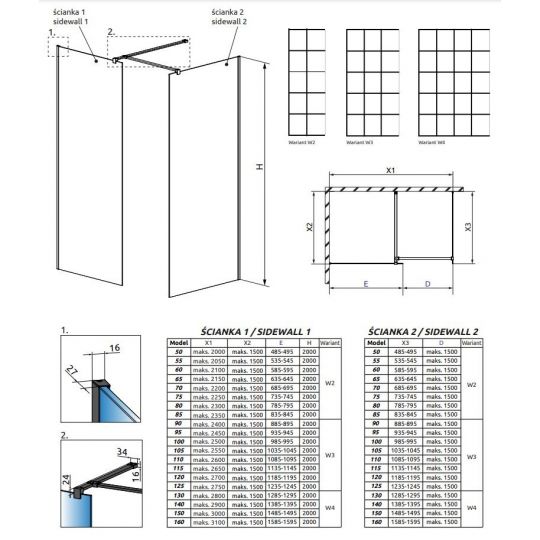 Решетчатая стеклянная душевая перегородка Walk-in Radaway Modo X Black III Factory 130х130 см схема 2