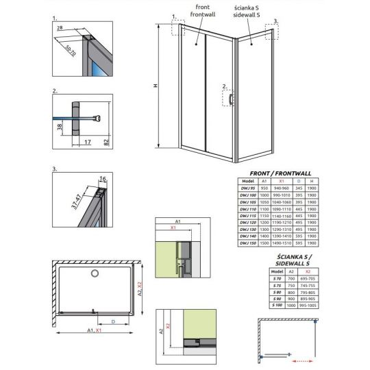 Стеклянное душевое ограждение Radaway Premium Plus DWJ+S 130х90 см схема 2