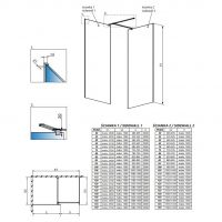 Стеклянная душевая перегородка Walk-in Radaway Modo New Black III Frame с черными перегородками 150х80 см схема 2