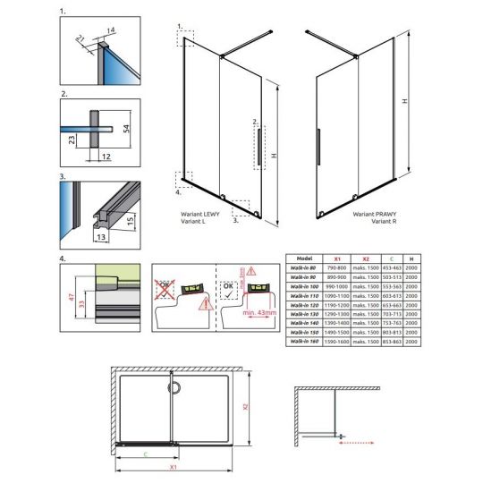 Душевая перегородка Walk-in Radaway Furo с раздвижной дверью 120 х 200 см схема 2